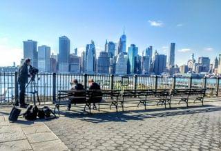 Fernsehkamera filmt New York Skyline